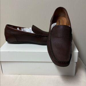 Men’s Alfani Leather Upper  Brown Slip On Loafers Shoes Size 10.5 M New